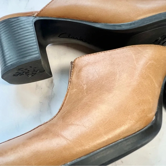 Clarks Chunky Platform Leather Slip On Casual Mule Brown Block Heel Women Size 8 - Picture 2 of 14